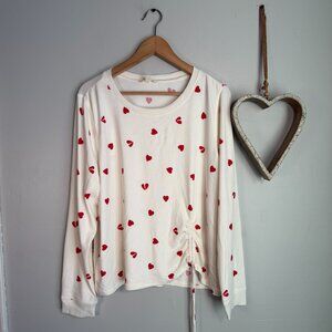 Lucky Brand Womens Romantic Soft Girl Valentine Heart Print Top XL Off White